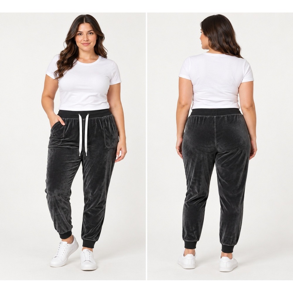 Calvin Klein Women Velour Jogger Pants Charcoal Gray Sleepwear Lounge XL
